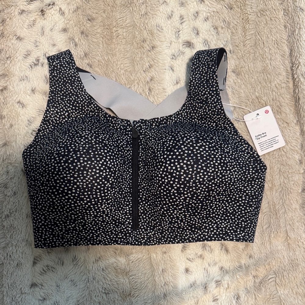 Lululemon Enlite Bra Zip Front NWT Black White Print High Support